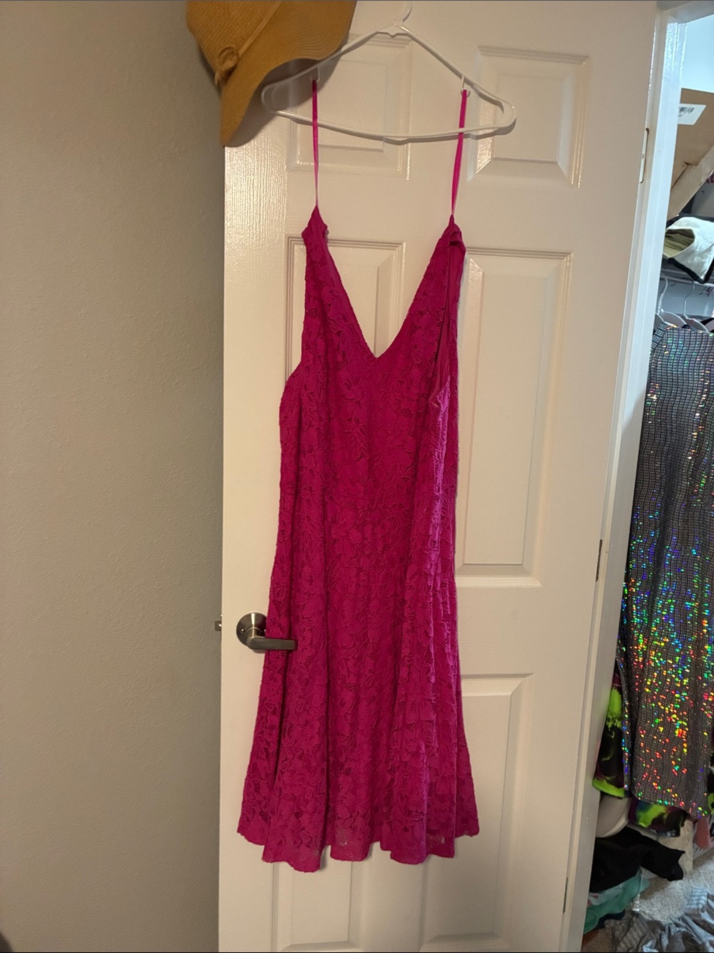 Lane Bryant Fuchsia Lace Midi Dress with Spaghetti Straps